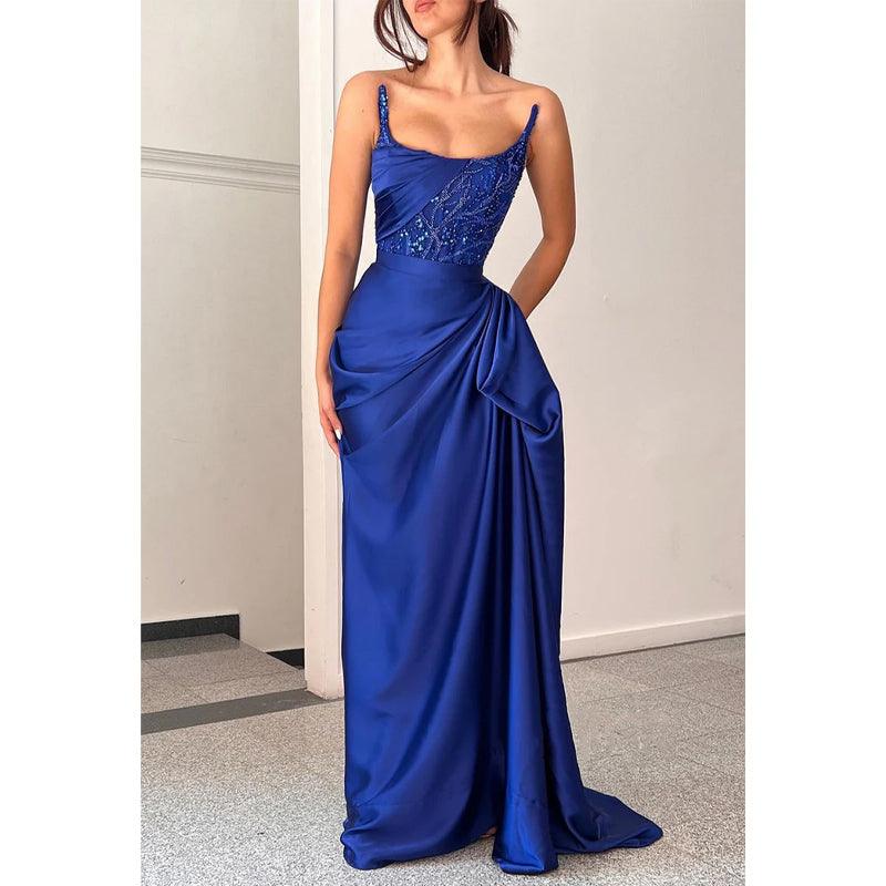 Satin tailliertes trägerloses Empire-Kleid mit gerafften Applikationen für Party, Abschlussball, Abendkleid 