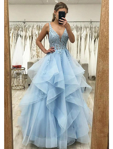 NumberSea-Ball Gown A-Line Prom Dresses Princess Dress Formal Wedding Guest Floor Length Sleeveless V Neck Tulle Backless with Pleats Ruched Appliques NumberSea-Ball Gown A-Line Prom Dresses Princess Dress Formal Wedding Guest Floor Length Sleeveless V Neck Tulle Backless with Pleats Ruched Appliques