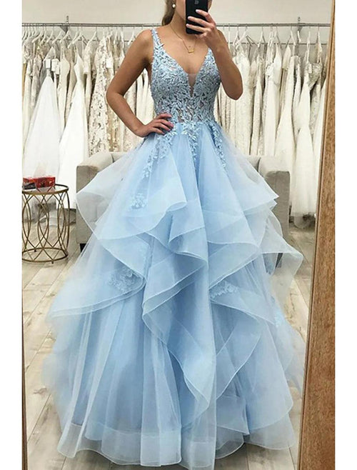 clear prom dresses Sexy V Neck Prom Dresses, Chiffon Prom Dress Evening Dress