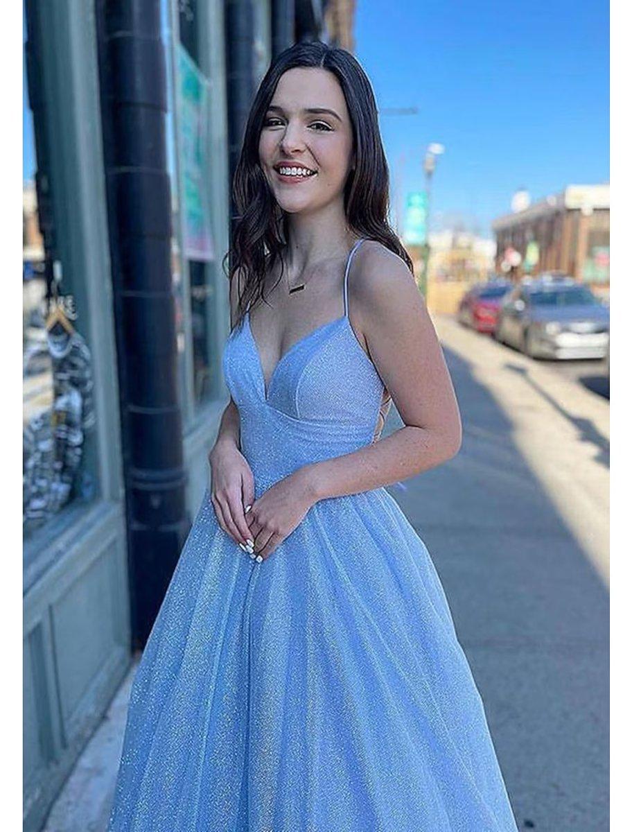 NumberSea - Ball Gown A - Line Prom Dresses Sparkle & Shine Dress Formal Floor Length Sleeveless V Neck Tulle Backless with Pleats