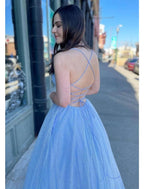 NumberSea - Ball Gown A - Line Prom Dresses Sparkle & Shine Dress Formal Floor Length Sleeveless V Neck Tulle Backless with Pleats
