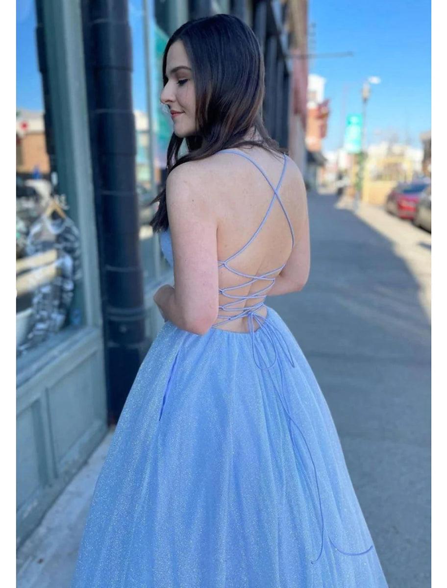 NumberSea - Ball Gown A - Line Prom Dresses Sparkle & Shine Dress Formal Floor Length Sleeveless V Neck Tulle Backless with Pleats