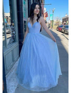 NumberSea - Ball Gown A - Line Prom Dresses Sparkle & Shine Dress Formal Floor Length Sleeveless V Neck Tulle Backless with Pleats