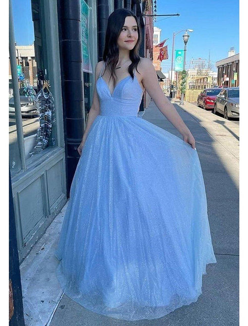 NumberSea - Ball Gown A - Line Prom Dresses Sparkle & Shine Dress Formal Floor Length Sleeveless V Neck Tulle Backless with Pleats