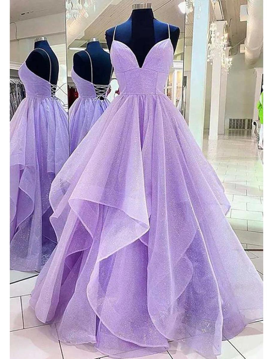 NumberSea - Ball Gown A - Line Prom Dresses Sparkle & Shine Dress Formal Wedding Party Floor Length Sleeveless Sweetheart Tulle Backless with Pleats Ruffles