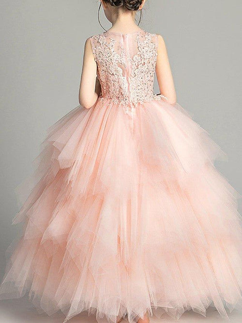 NumberSea - Ball Gown Chiffon Sleeveless Jewel Neck First Communion Flower Girl Dresses