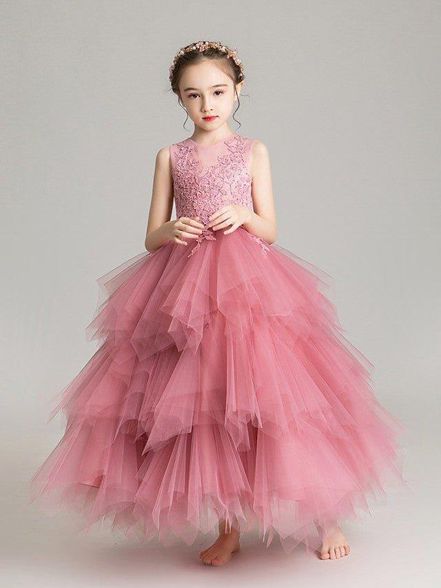 NumberSea - Ball Gown Chiffon Sleeveless Jewel Neck First Communion Flower Girl Dresses