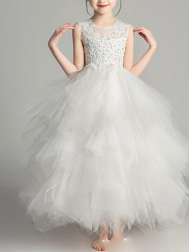 NumberSea - Ball Gown Chiffon Sleeveless Jewel Neck First Communion Flower Girl Dresses