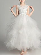 NumberSea - Ball Gown Chiffon Sleeveless Jewel Neck First Communion Flower Girl Dresses