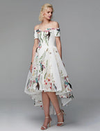 NumberSea - Ball Gown Cute Dress Wedding Guest Asymmetrical Short Sleeve Off Shoulder Polyester with Embroidery