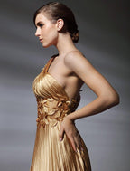 NumberSea - Ball Gown Dress Formal Evening Sweep / Brush Train Sleeveless One Shoulder Stretch Satin with Pleats Beading Side Draping