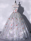 NumberSea - Ball Gown Evening Gown Elegant Dress Quinceanera Floor Length Sleeveless Strapless Lace with Slit Embroidery Appliques