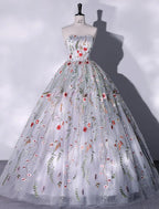 NumberSea - Ball Gown Evening Gown Elegant Dress Quinceanera Floor Length Sleeveless Strapless Lace with Slit Embroidery Appliques