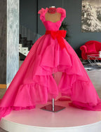NumberSea - Ball Gown Evening Gown High Low Dress Quinceanera Asymmetrical Sleeveless Square Neck Organza with Bow(s) Ruffles