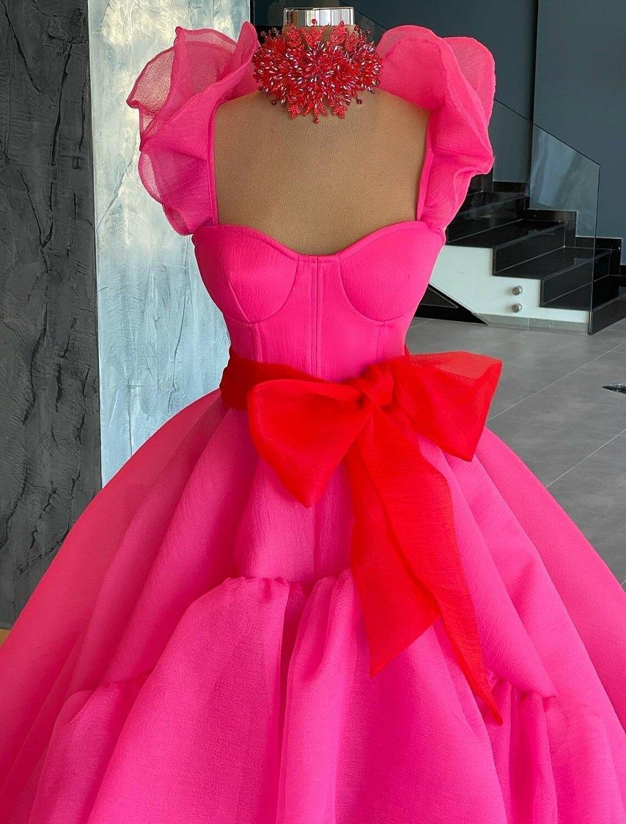 NumberSea - Ball Gown Evening Gown High Low Dress Quinceanera Asymmetrical Sleeveless Square Neck Organza with Bow(s) Ruffles