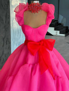 NumberSea - Ball Gown Evening Gown High Low Dress Quinceanera Asymmetrical Sleeveless Square Neck Organza with Bow(s) Ruffles