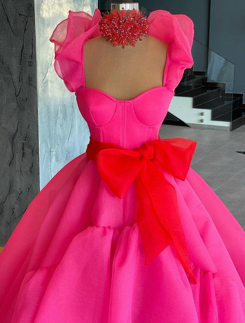 NumberSea - Ball Gown Evening Gown High Low Dress Quinceanera Asymmetrical Sleeveless Square Neck Organza with Bow(s) Ruffles
