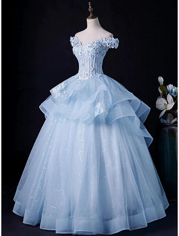 NumberSea - Ball Gown Evening Gown Minimalist Dress Formal Wedding Party Floor Length Sleeveless Off Shoulder Tulle Backless with Pleats Appliques