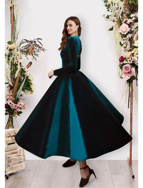 NumberSea - Ball Gown Evening Gown Vintage Dress Prom Formal Evening Ankle Length Long Sleeve Square Neck Velvet with Pure Color