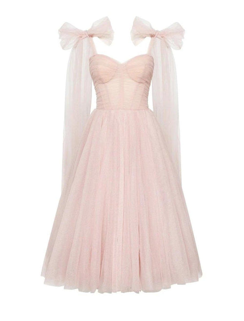 NumberSea - Ball Gown Homecoming Dresses Corsets Dress Cocktail Party Tea Length Sleeveless Square Neck Tulle with Glitter
