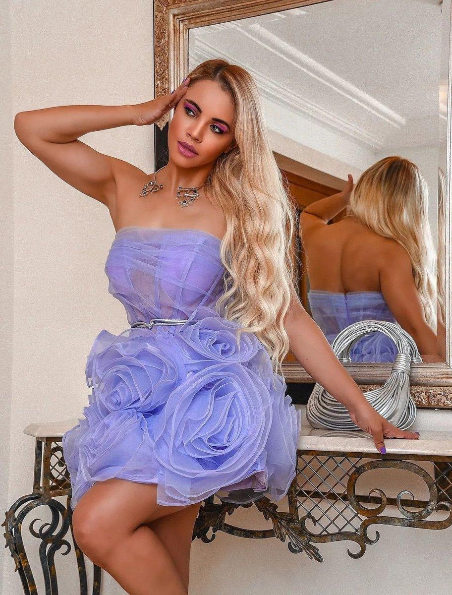 NumberSea - Ball Gown Homecoming Dresses Floral Dress Graduation Birthday Court Train Sleeveless Strapless Organza with Ruffles