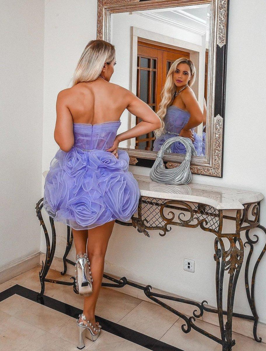 NumberSea - Ball Gown Homecoming Dresses Floral Dress Graduation Birthday Court Train Sleeveless Strapless Organza with Ruffles