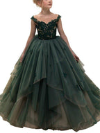 NumberSea - Ball Gown Lace Sleeveless Jewel Neck Pageant Flower Girl Dresses