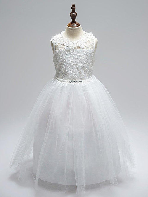 NumberSea - Ball Gown Lace Tulle Sleeveless Jewel Neck First Communion Long Flower Girl Dresses
