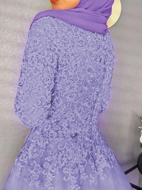 NumberSea - Ball Gown Long Sleeves Lace Tulle Jewel Floor - Length Dresses