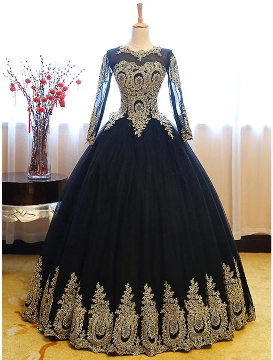 NumberSea - Ball Gown Luxurious Vintage Quinceanera Formal Evening Dress Jewel Neck Long Sleeve Floor Length Lace with Appliques