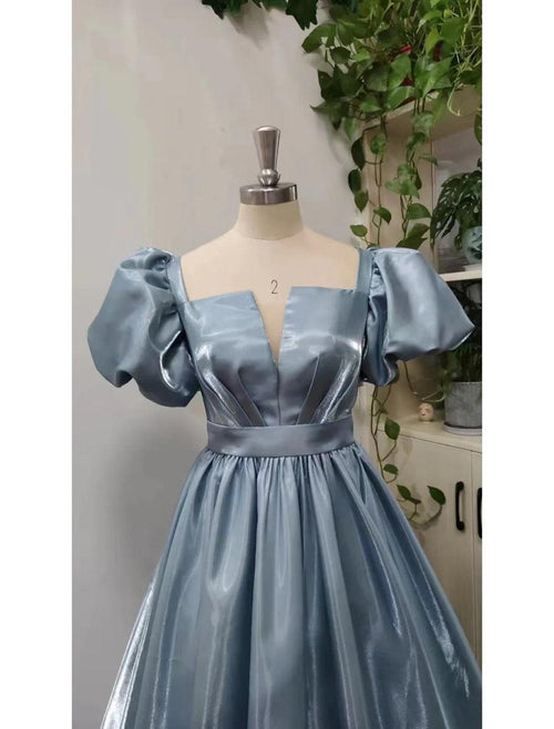 NumberSea - Ball Gown Minimalist Sparkle & Shine Quinceanera Formal Evening Dress Scoop Neck Short Sleeve Floor Length Satin with Pure Color