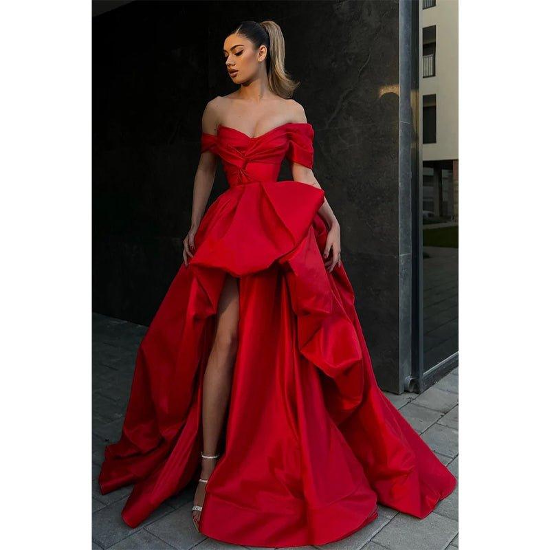 NumberSea - Ball Gown Off The Shoulder Short Sleeves Red Long Prom Formal Gowns