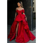 NumberSea - Ball Gown Off The Shoulder Short Sleeves Red Long Prom Formal Gowns