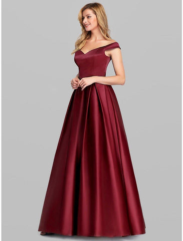 NumberSea - Ball Gown Party Dress Elegant Quinceanera Prom Birthday Dress Off Shoulder Short Sleeve Floor Length Satin with Pleats