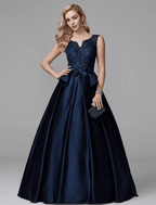 NumberSea - Ball Gown Peplum Quinceanera Formal Evening Dress V Neck Sleeveless Floor Length Lace with Bow(s) Beading