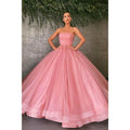 NumberSea - Ball Gown Pink Tulle Strapless Long Prom Evening Dress