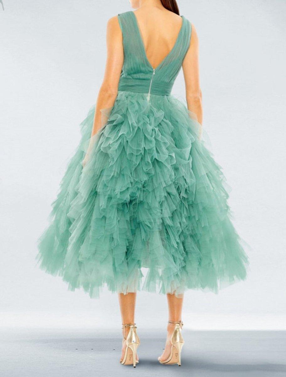 NumberSea - Ball Gown Prom Black Dress Plus Size Vintage Dress Wedding Party Birthday Tea Length Sleeveless V Neck Tulle with Pleats