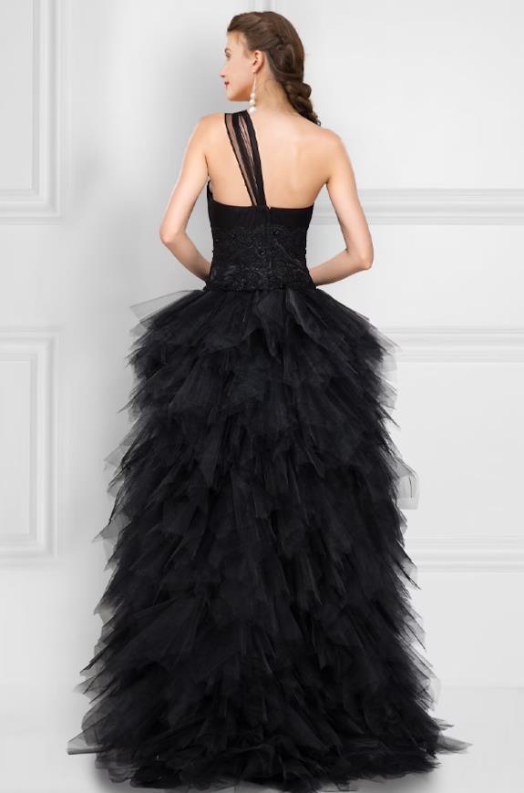 masquerade homecoming dresses NumberSea-Ball Gown Prom Black Dress Asymmetrical Sleeveless One Shoulder Tulle Ladder Back with Pure Color minime Womens Polka Dot Strapless this dress will be Color:Orange/Multi