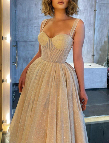 NumberSea - Ball Gown Prom Dresses Corsets Dress Wedding Party Dress Birthday Ankle Length Sleeveless Spaghetti Strap Tulle with Glitter Sequin