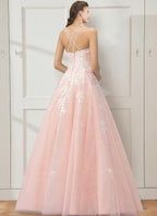 NumberSea - Ball Gown Prom Dresses Floral Dress Masquerade Floor Length Sleeveless Spaghetti Strap Tulle Crisscross Back with Embroidery