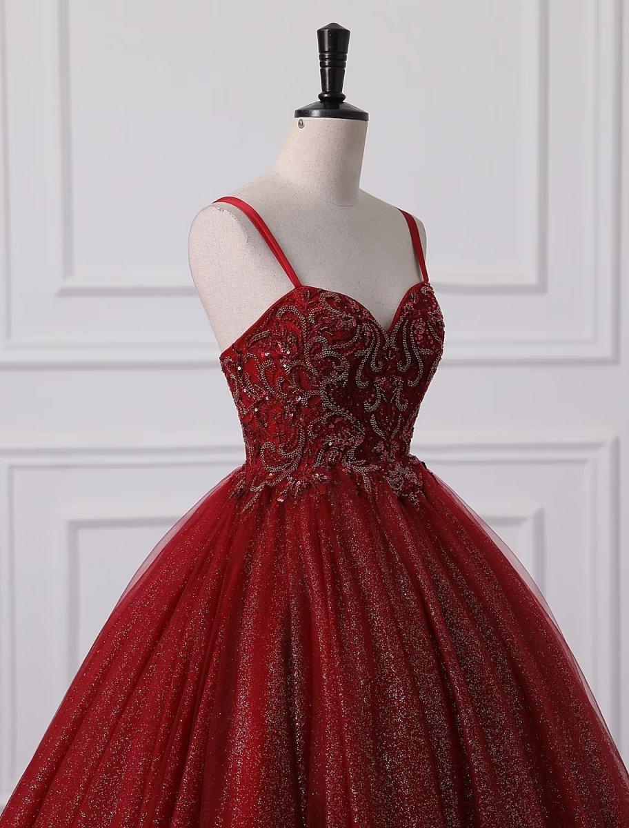 NumberSea - Ball Gown Prom Dresses Princess Dress Graduation Floor Length Sleeveless Spaghetti Strap Lace with Beading Appliques
