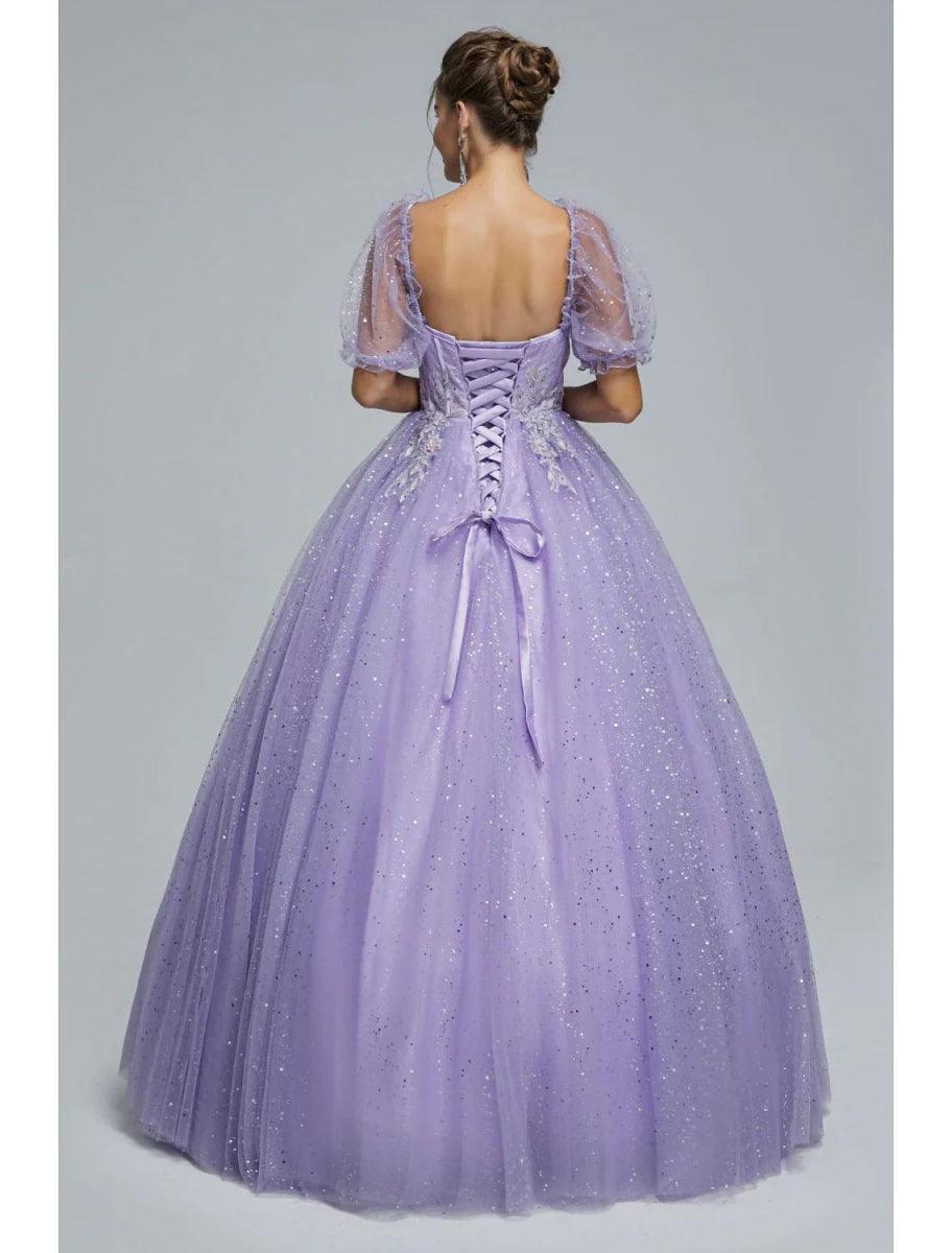 NumberSea - Ball Gown Prom Dresses Princess Dress Graduation Quinceanera Floor Length Short Sleeve Sweetheart Tulle with Sequin Appliques