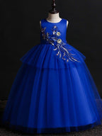 NumberSea - Ball Gown Satin Tulle Sleeveless Jewel Neck Wedding Party Flower Girl Dresses