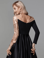 NumberSea - Ball Gown Sparkle Quinceanera Formal Evening Dress Off Shoulder Long Sleeve Floor Length Satin with Sequin