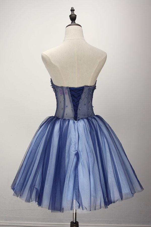 Ballkleid Trägerloses Kurzes Tüll Homecoming Kleid Mit Perlen