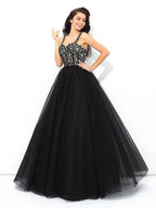 NumberSea - Ball Gown Straps Applique Sleeveless Long Net Quinceanera Dresses TPP0002196