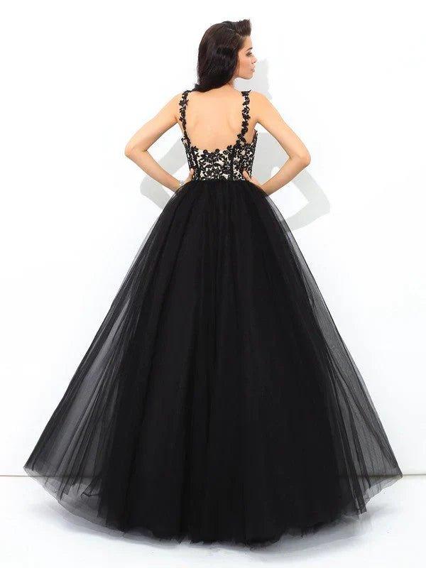 NumberSea - Ball Gown Straps Applique Sleeveless Long Net Quinceanera Dresses TPP0002196