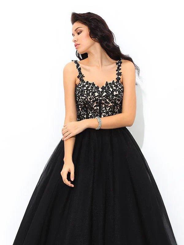 NumberSea - Ball Gown Straps Applique Sleeveless Long Net Quinceanera Dresses TPP0002196