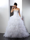 NumberSea - Ball Gown Sweetheart Beading Sleeveless Long Organza Wedding Dresses