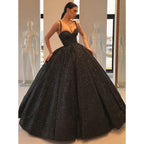 NumberSea - Ball Gown Sweetheart Spaghetti Straps Black Sparkle Formal Evening Dress